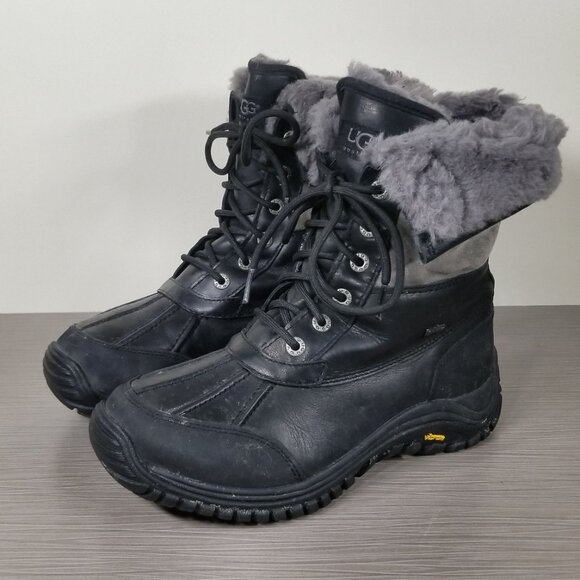 UGG Adirondack II 1906 Waterproof Boots Black Leather & Sheepskin Women Size 9 - Picture 3 of 16
